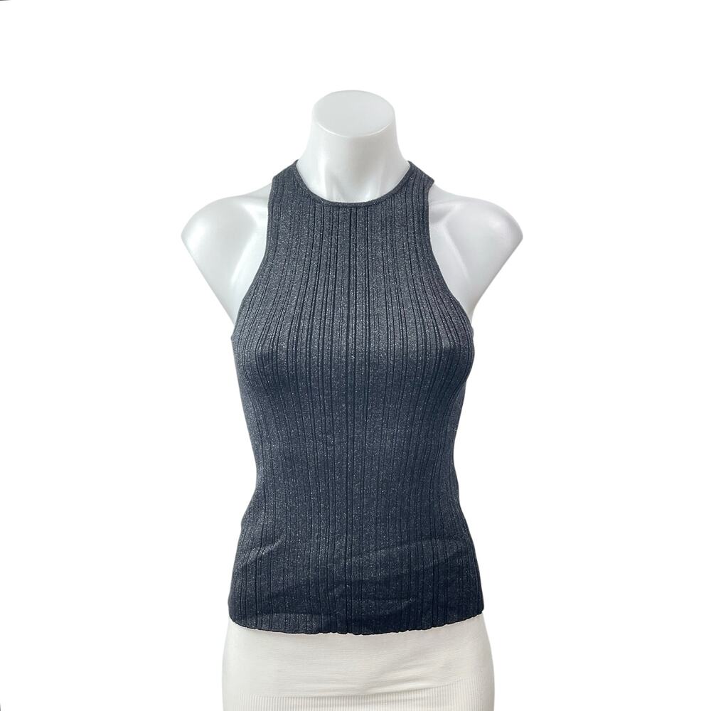 NEW Madewell Signature Shimmer Knit Cutaway Black Sleeveless Sweater Tank Top XS